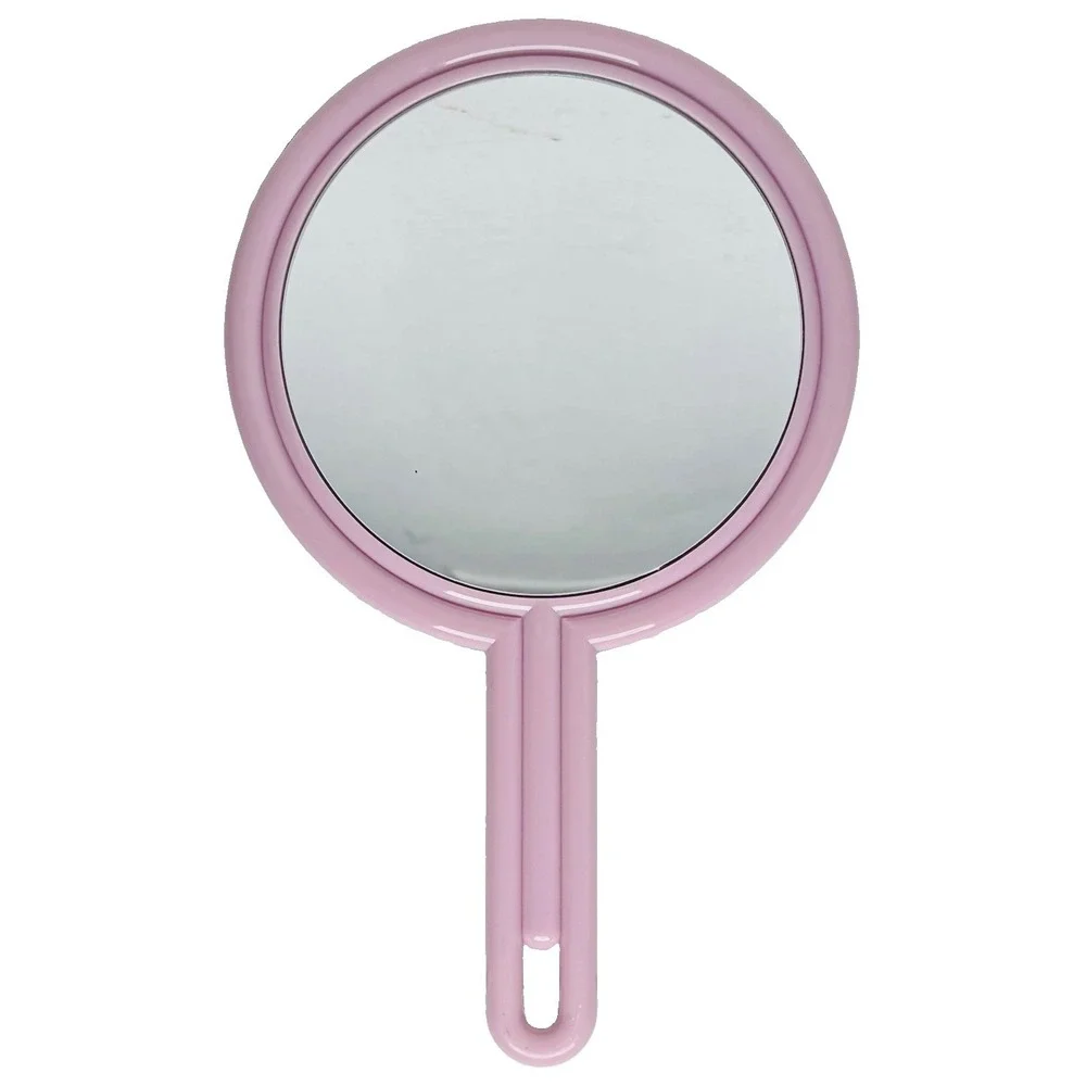 Vintage Pink Handheld Mirror Double Sided 1X 2X Magnifying Vanity Makeup Glass